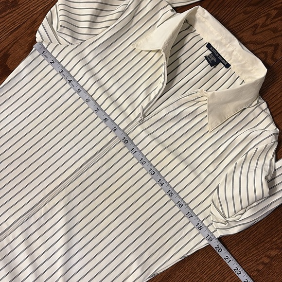 Boston Proper white striped STRETCH 2 way ZIPPED shirt jacket lightweight Med - Picture 8 of 14